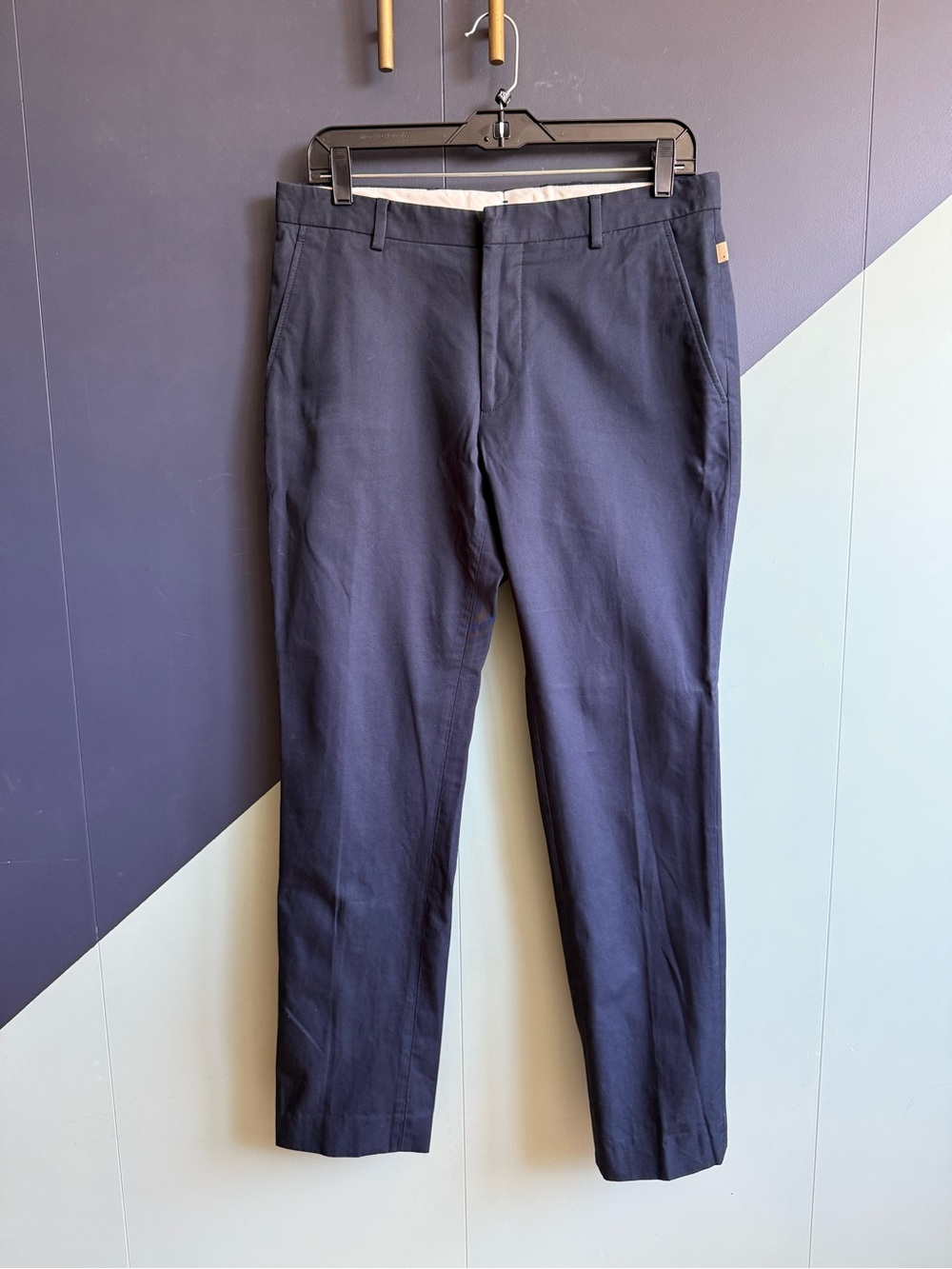 Bellerose Tailored Fit Chino Trousers, Navy Blue, Sz 40 (33" Waist, 30" inseam)